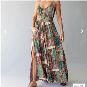 Wide Leg Jumpsuit with slit, paisley patchwork